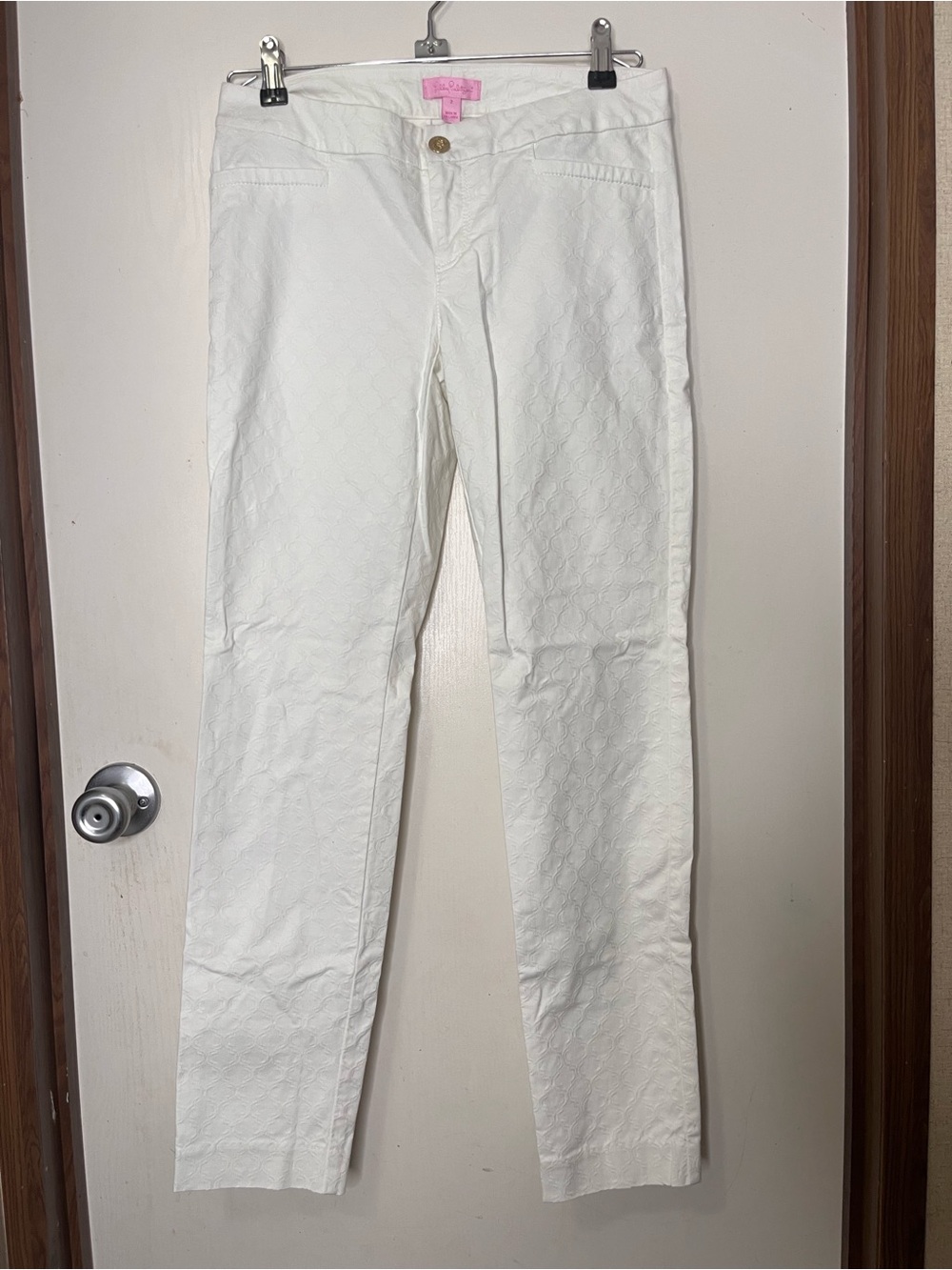 Lilly Pulitzer White Kelly Ankle Pants Textured Skinny Slim Leg